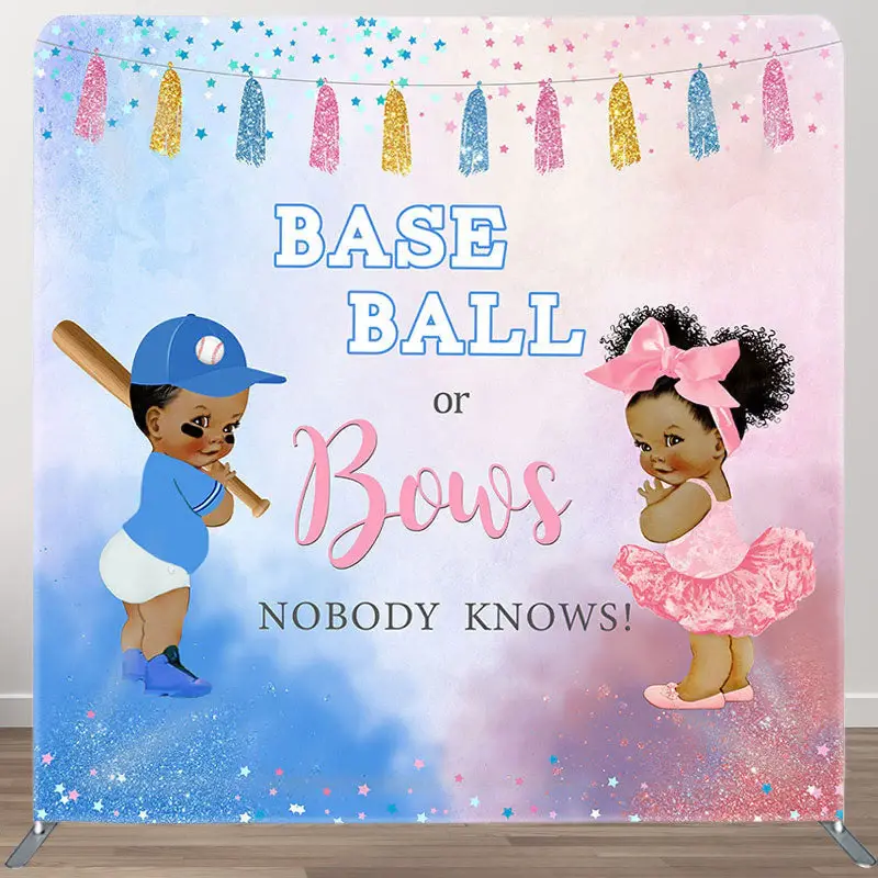 Aperturee Baseball Or Bows Fabric Backdrop Cover for Baby Shower - Aperturee