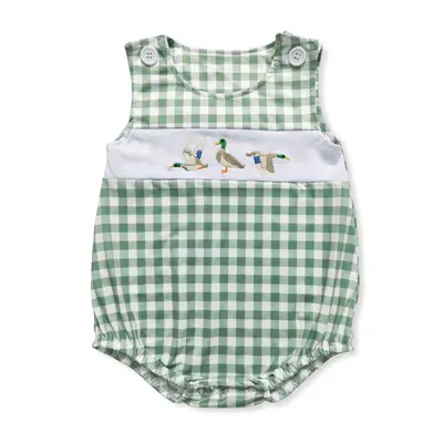 Green Plaid Duck Print OnePieces boy clothes