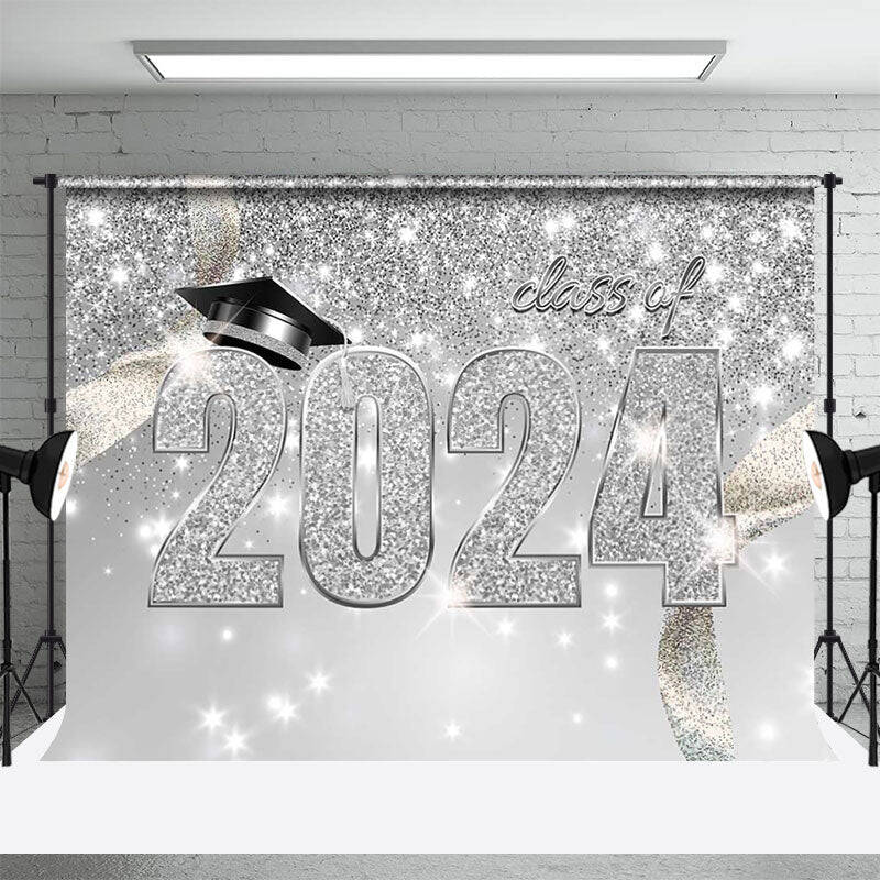 Silver Glitter Confetti 2024 Graduation Party Backdrop - Aperturee