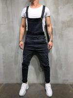 Men's Plain Ripped Pocket Denim Overalls without Tee, Casual Button Denim Overall Pants for Daily Outdoor Wear, Fashion Men's...