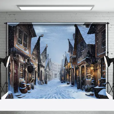 Aperturee Snowy Old Town Street Winter Photography Backdrop | Snowy Backdrop | Winter Onederland Backdrop | Winter Wonderland...