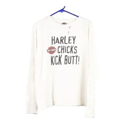 Marquette, MI Harley Davidson Graphic Long Sleeve T-Shirt - Large White Cotton