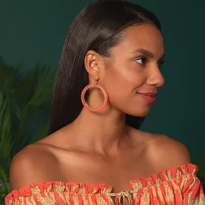 Beaded Gold-Plated Circle Earrings - Turquoise