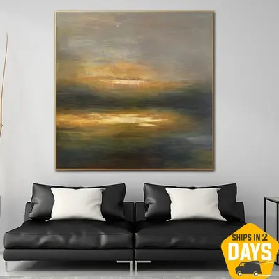 Abstract Modern Decor Painting On Canvas Bright Tone Gold Radiance Painting Sunset Wall Art | BRIGHT TONE 53"x53"