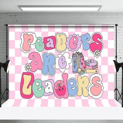 Pink White Plaid Readers Are Leaders Party Backdrop - Aperturee