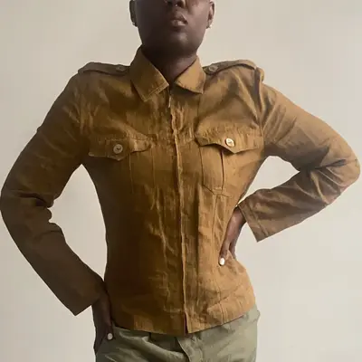 Marella Cargo Overshirt - Large Brown Linen Blend