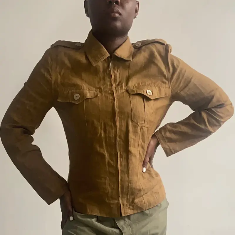 Marella Cargo Overshirt - Large Brown Linen Blend