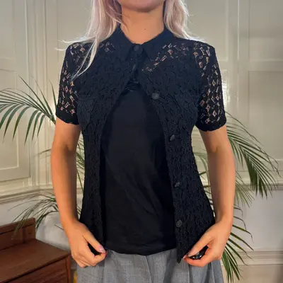 Unbranded Lace Short Sleeve Shirt - Medium Black Viscose