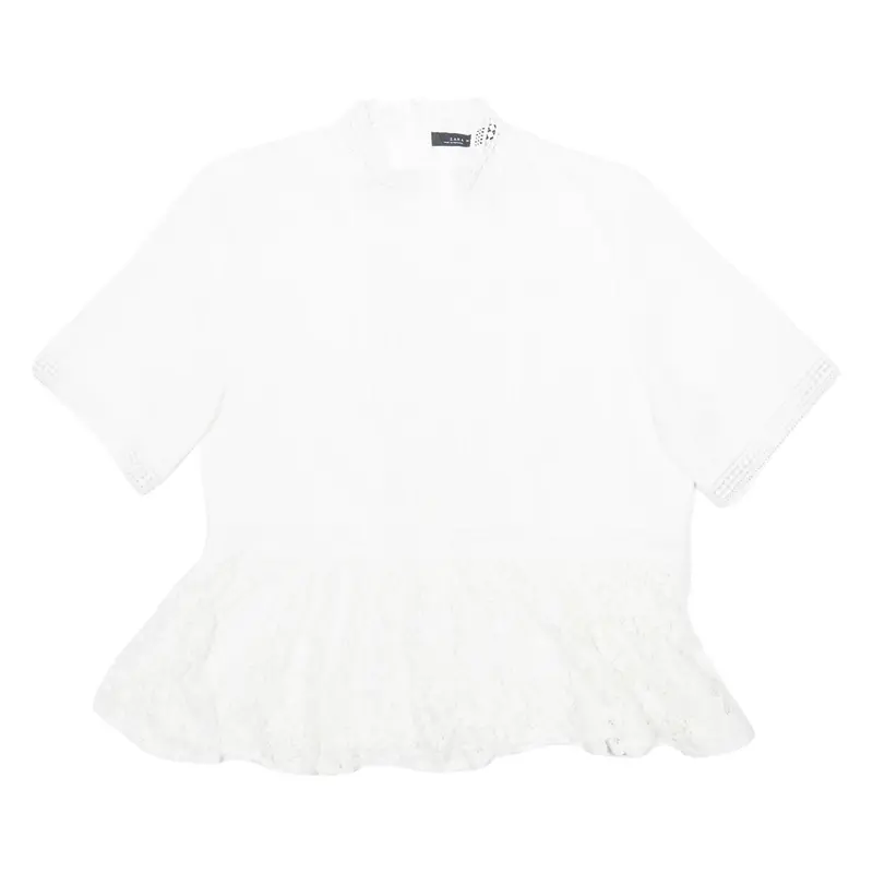 ZARA Womens Printed Blouse White High Neck Viscose Crazy Pattern L