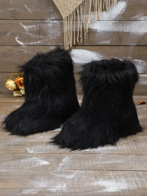 Women's Plush Lined Snow Boots, Casual Warm Fluffy Mid-calf Boots for Winter, Female All-match Trendy Shoes for Daily Wear