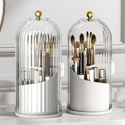 Makeup Brush Holder Organizers with Transparent Door Lid,360 Rotating Clearance Makeup for Vanity Bathroom, Desktop Counterto...