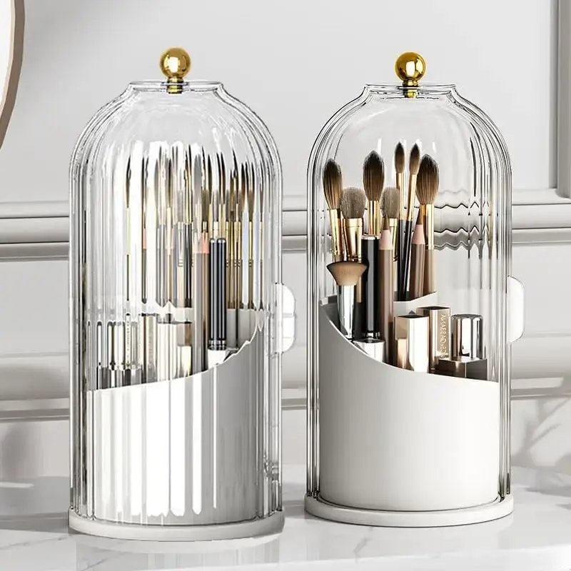 Makeup Brush Holder Organizers with Transparent Door Lid,360 Rotating Clearance Makeup for Vanity Bathroom, Desktop Counterto...