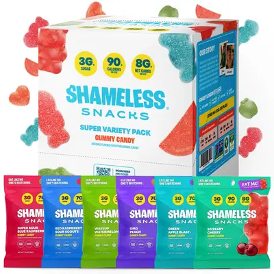 Shameless Snacks Variety Pack – Keto & Vegan Gummies (6 Bags), 3g Net Carbs, 3g Sugar, Gluten-Free, 70 calories per bag Can...