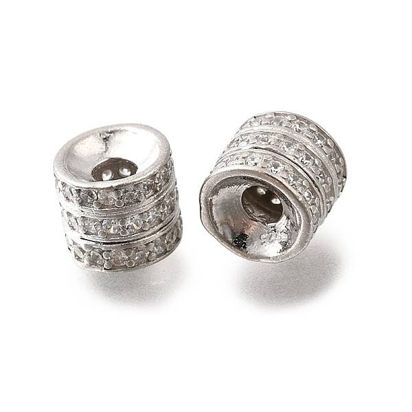 925 Sterling Silver Micro Pave Clear Cubic Zirconia Beads