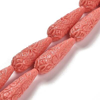 Synthetic Coral Carved Beads Strands