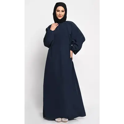 Kashibo A line solid Abaya dress with elastic waist - Navy