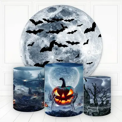 Aperturee Dark Pumpkin Moon Night Round Birthday Backdrop Kit For Boy | Custom Round Backdrop | Round Backdrop Stand Covers |...