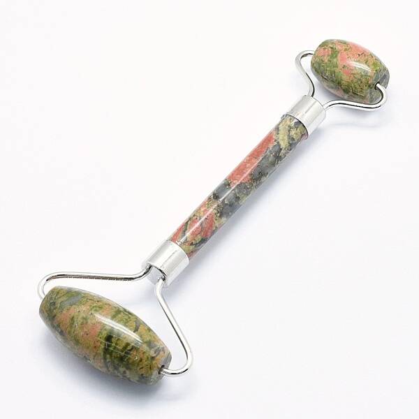 Natural Unakite Brass Face Massager