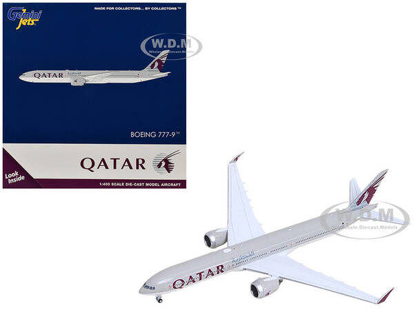 Boeing 777-9 Commercial Aircraft Qatar Airways (A7-BKA) Gray with Dark Red Tail Graphics 1/400 Diecast Model Airplane by Ge...