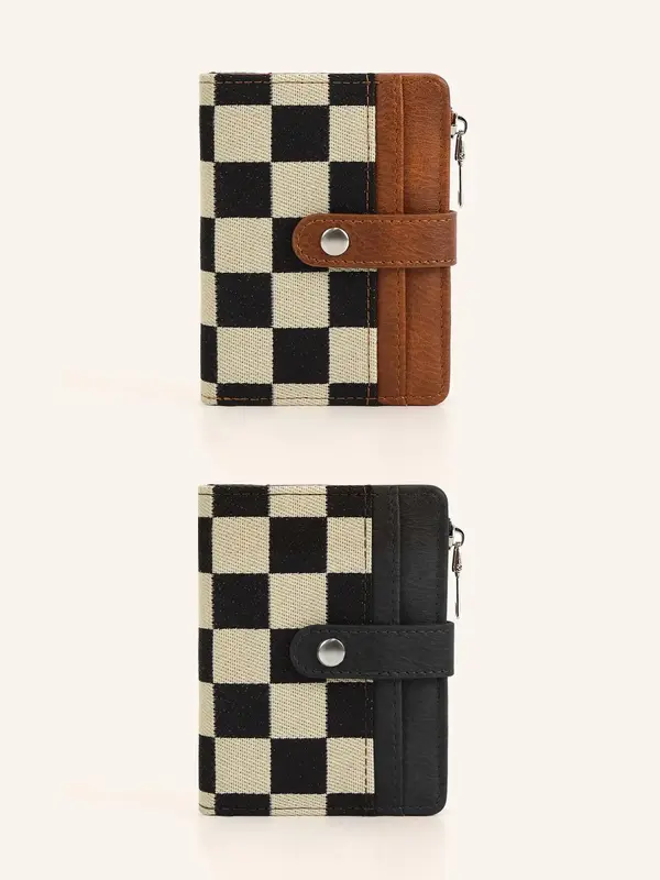 Women's Fashionable Plaid Pattern Short Wallet, Casual Versatile Card Holder with Id Window, Trendy All-match Short  Bifold...