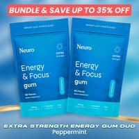 2x Neuro Extra Strength Energy Caffeine Gum - Sugar Free Nootropics for Energy & Focus with L-Theanine, Caffeine, Vitamin B12...