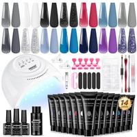 JEWHITENY 14pcs Poly Nail Extension Gel Kit Nude Grey Black Blue Purple Glitter Poly Gel Nail Kit With UV Light Starter Kit A...