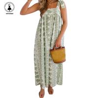 Women's Summer Boho Cami Dress Sleeveless Wide Shoulder Strap Long Loose Vacation Dress