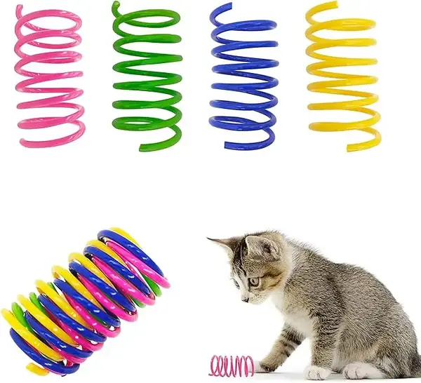Cat Spring Toys 32 Packs, Plastic Colorful Springs Cat Toys for Cat Kitten Pets, Interactive Cat Toys for Indoor Cats and Kit...