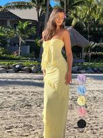 Women's Solid Blackless Tube Top & Bodycon Skirt Set, Casual Basic Fashion Cozy Two-piece Outfits for Daily Holiday Vacation ...