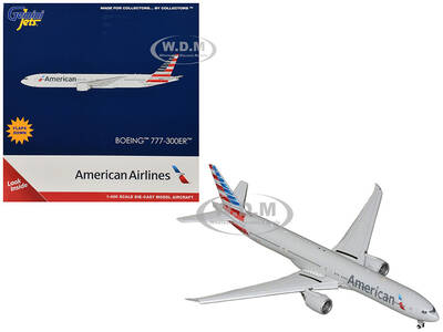 Boeing 777-300ER Commercial Aircraft with Flaps Down American Airlines (N722AN) Gray with Striped Tail 1/400 Diecast Model ...