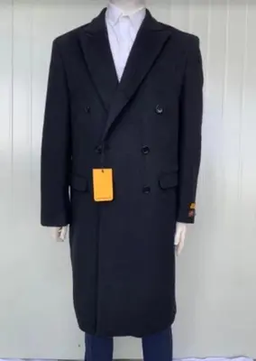 Mens Overcoat -Mens Long Wool Topcoats- Topcoat For Men-Mens Cashmere Blend Black Full length Overcoat