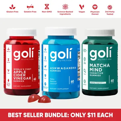3 Bottles of Goli Best Seller Bundle: Ashwagandha KSM-66, Apple Cider Vinegar, Matcha Mind supplement with Cognizin, Vitamins...