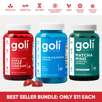 3 Bottles of Goli Best Seller Bundle: Ashwagandha KSM-66, Apple Cider Vinegar, Matcha Mind supplement with Cognizin, Vitamins...