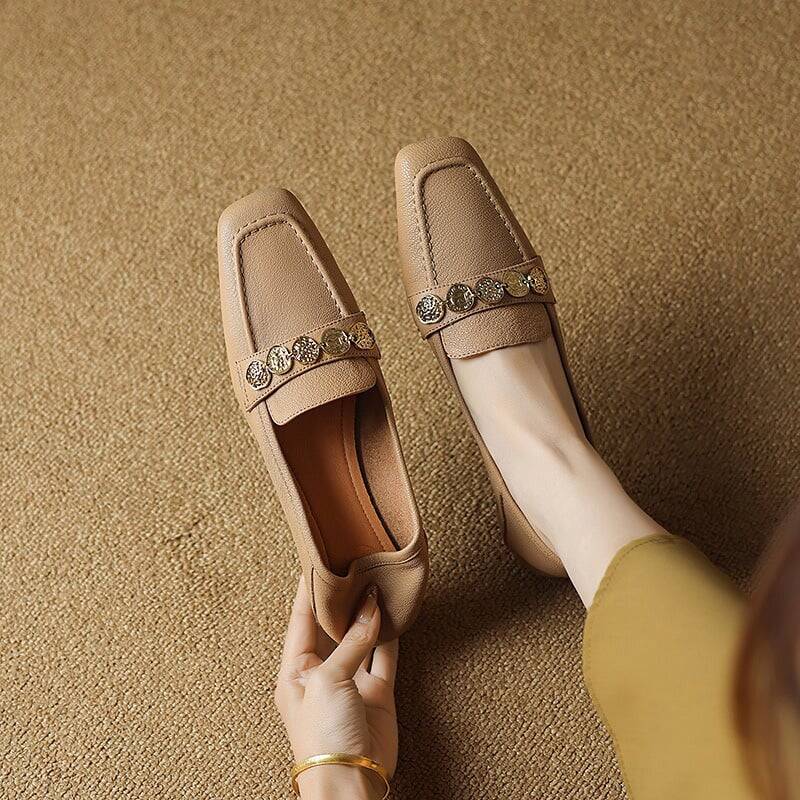 CHIKO Bayan Square Toe Block Heels Loafers Shoes