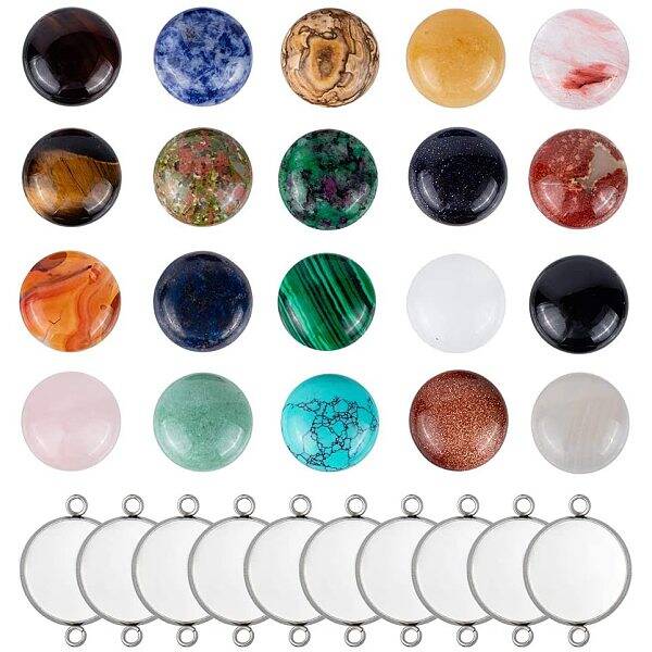 DIY Links Making with Half Round Gemstone Cabochons and 304 Stainless Steel Cabochon Connector Settings
