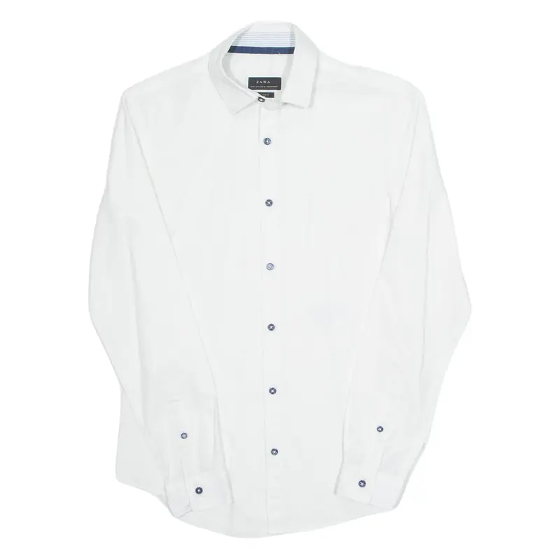 ZARA Slim Fit Mens Plain Shirt White Long Sleeve S