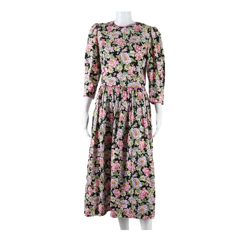 LANZ Womens A-Line Dress Pink 90s Floral Long UK 12