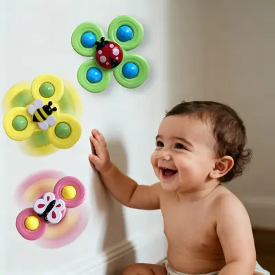 3 Pcs Suction Cup Spinner Toys, Baby Finger Spinner Toy, Sensory Toys Early Education Toys Bathtub Toy Dining Chairs Toys, Ba...