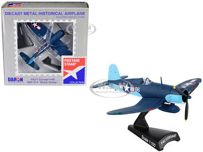 Vought F4U Corsair Fighter Aircraft VMF-214 Black Sheep United States Navy 1/100 Diecast Model Airplane by Postage Stamp