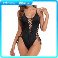 Tempt Me Women Sexy Lace Up One Piece Swimsuit Deep Plunge V Neck Bathing Suits Tummy Control Swimwear with Moderate Coverage...
