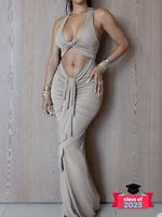 Women's Plain Twist Ruched Cut Out Tank Dress, Sexy Fitted U Neck Sleeveless Maxi Dress for Party Club Dating Wear, Formal La...