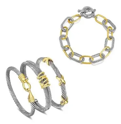 Aprilery Mixed Metal Cuff Bracelet Set – Elegant Twisted Cable Jewelry for Women, Bold Chain Link Accent