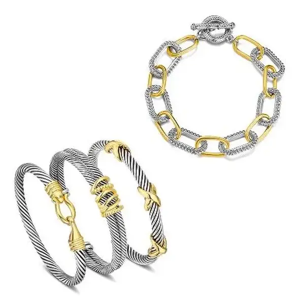 Aprilery Mixed Metal Cuff Bracelet Set – Elegant Twisted Cable Jewelry for Women, Bold Chain Link Accent