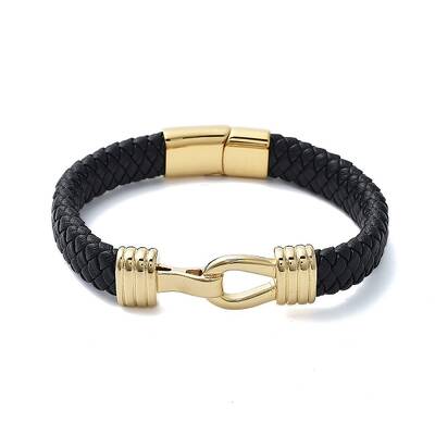 Men's Braided Black PU Leather Cord Bracelets