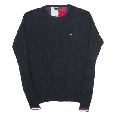 TOMMY HILFIGER Mens Jumper Black Cable Knit S