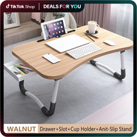 PHANCIR Foldable Lap Desk, 23.6 Inch Portable Wood Laptop Desk Table Workspace Organizer Bed Sofa Tray with Slots/Cup Holder/...