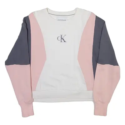 CALVIN KLEIN JEANS Womens Sweatshirt White Crew Neck L
