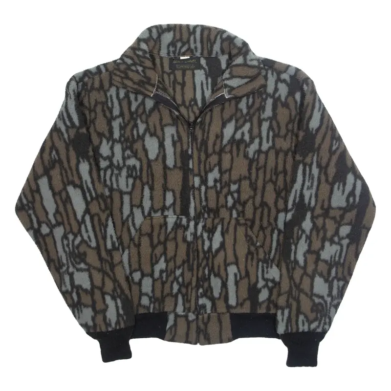 QUIET CAMO Mens Fleece Jacket Brown Crazy Pattern L