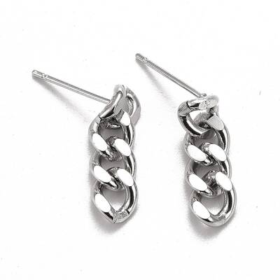 Brass Cuban Link Chain Shape Danlge Stud Earrings