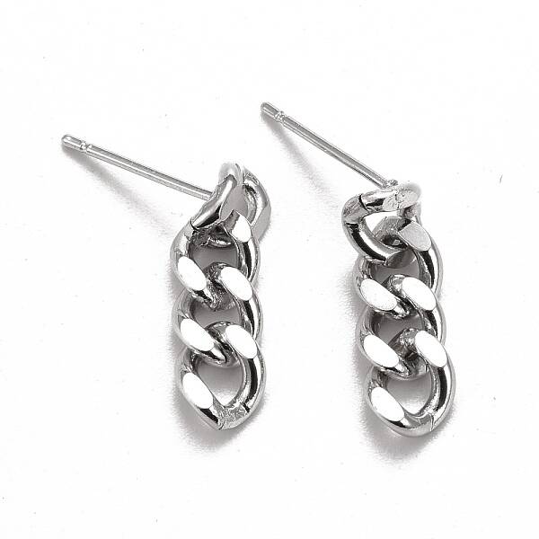 Brass Cuban Link Chain Shape Danlge Stud Earrings